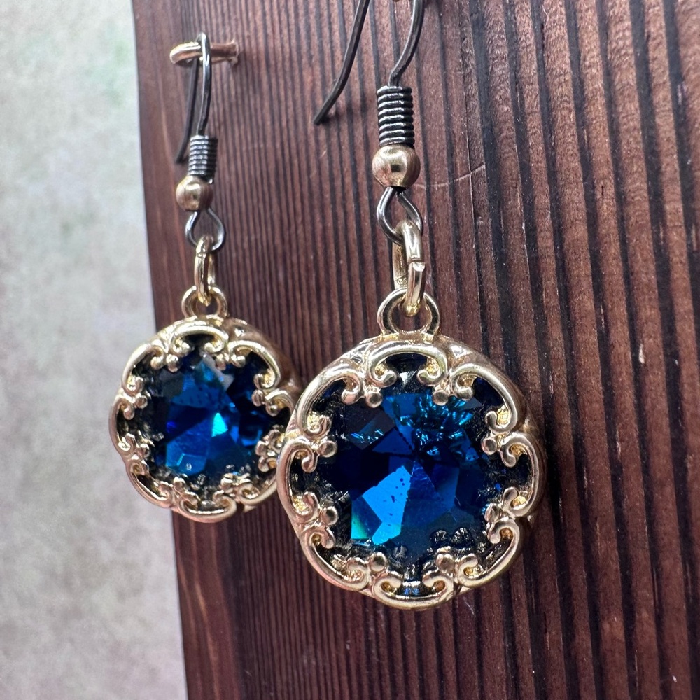 Gold-Tone Blue Crystal Drop Earrings - Women Jewelry